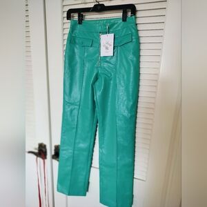 Hosbjerg XS Emilie Ada Faux Leather Pants Turquoise NWT